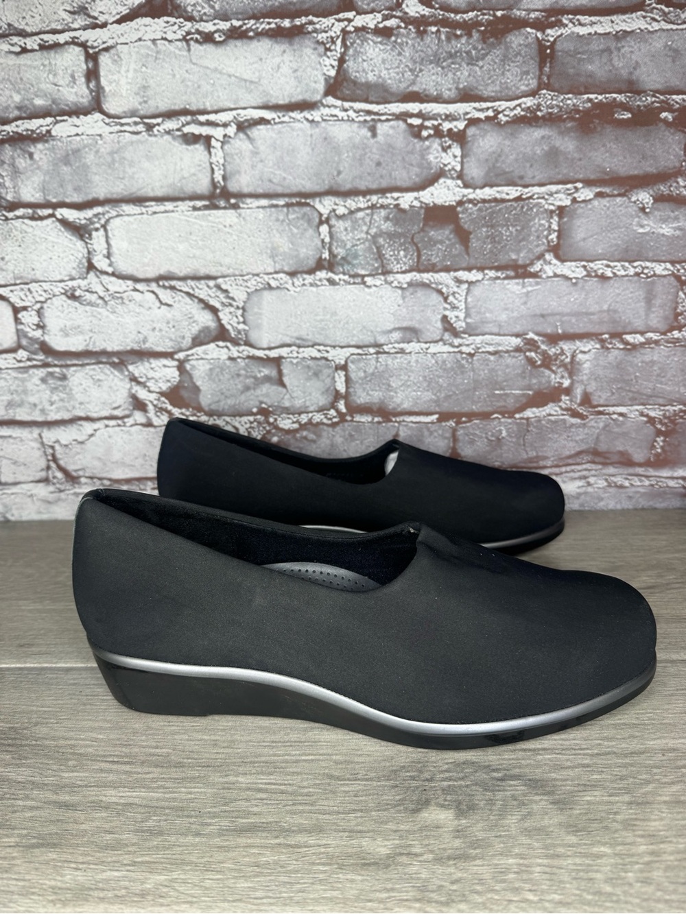 SAS Tripad Bliss Black Fabric Slip On Comfort Wedge Shoes Women Sz 10.5N US/41EU